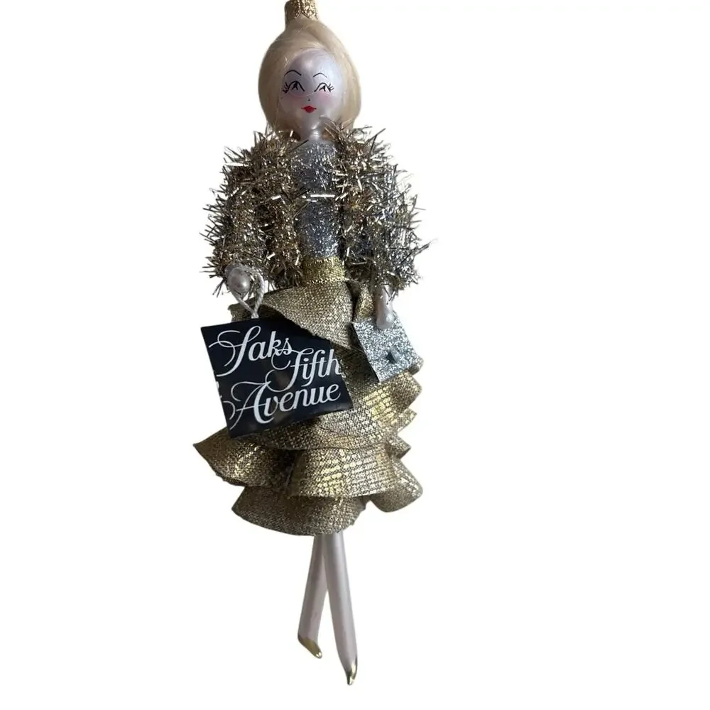 NIB Authentic Retired De Carlini Italy for Saks Fifth Avenue Ornament Gold Lady